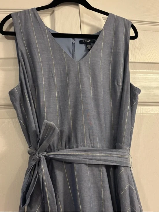 Chaps Silver Chambray Metallic Striped Sleeveless Dress - Picture 2 of 12